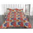 thumbnail image 2 of Ambesonne Flowers Quilted Bedspread Set 3 Pcs, Grunge Rustic Effect Blooms, Queen, Dark Coral Violet and Blue, 2 of 4