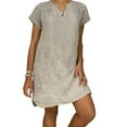 thumbnail image 1 of Vestido camiseta informal de verano con cuello en V para mujer tallas grandes - Corte holgado, tejido de algodón/lino - Adecuado para la playa/fiestas - Tallas S-XXL, 1 of 6