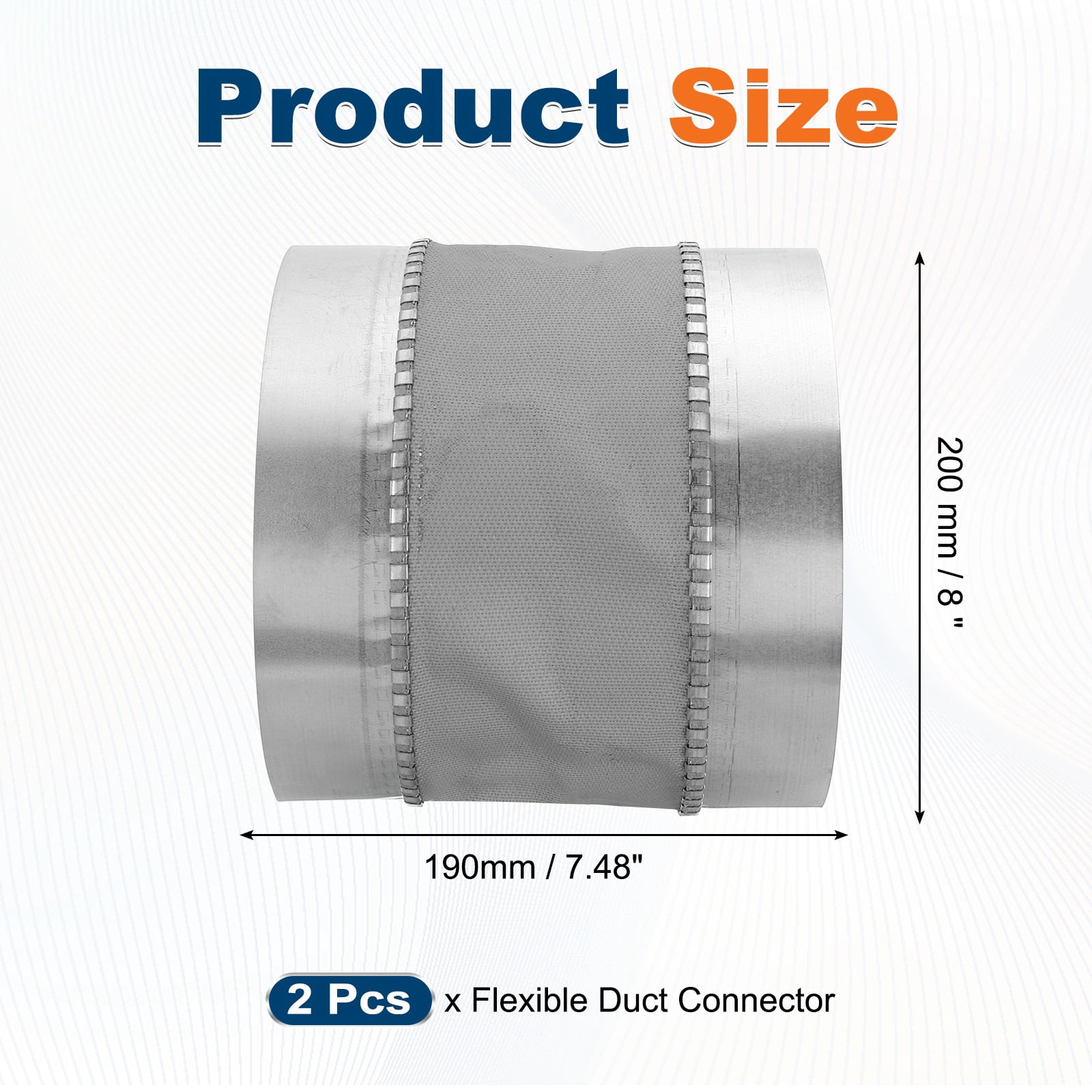 Uxcell Flexible Duct Connector (8", Silver)(2Pcs) - Galvanized Steel, Round Vibration-Reducing Male Fit Coupler Ducting Connector Pipe Extender Fitting for Dryer Vent Hose / HVAC Systems