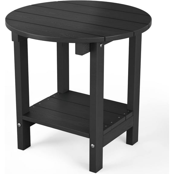 WINSOON 2-Tier Side Table Adirondack Table End Table with Storage Shelf Black
