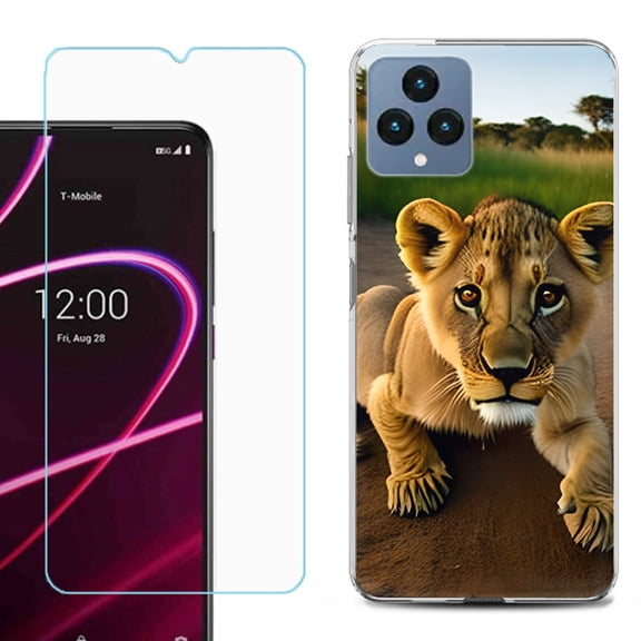 OneToughShield ® for T-Mobile Revvl 6x 5G Shockproof Phone Case, with Tempered Glass Screen Protector - Lion Cub