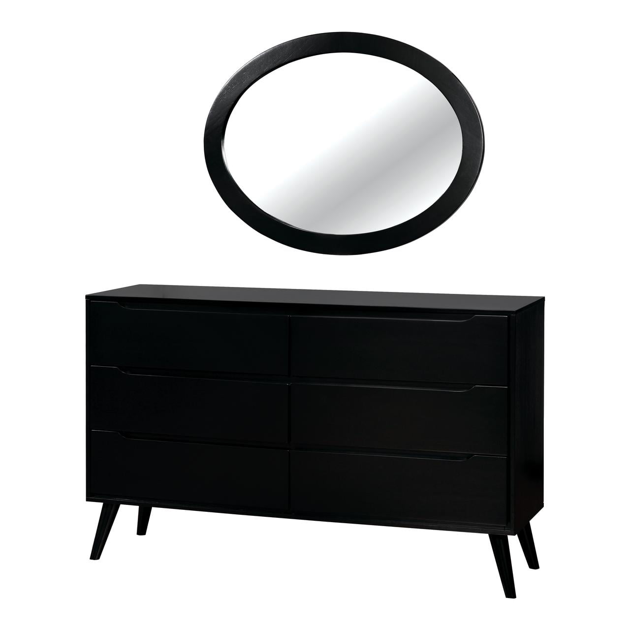 Dresser And Oval Mirror Set, 2 Piece Black Dresser Set With Mirror
