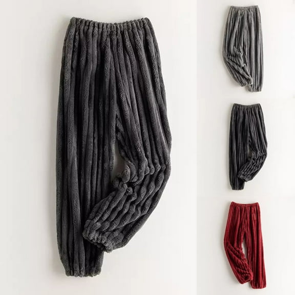 Xcmzpl Men's Plush Warm Pajama Pants Winter Comfy Flannel Fleece Lounge Sleepwear Pj Bottoms Elastic Waist Cinch Bottom Loungewear