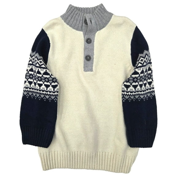 Childrens The Place Toddler Boys Beige & Blue Quarter Button Front Sweater 2T