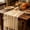 Khaki, variant on Orange Boho Cheesecloth Table Runner, Pleated Polyester Gauze Table Runner, 70.87 x 35.43 Inch, Thanksgiving Fall Wedding Party Table Decoration