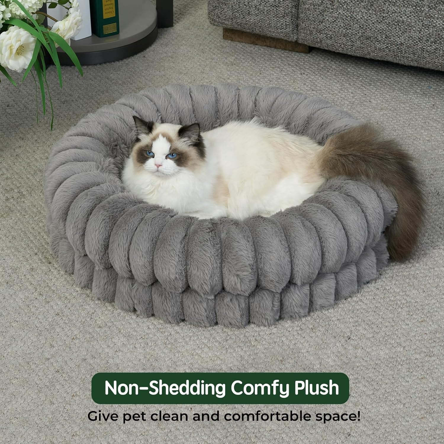 Round Donut Pet Bed 24 Inches Gray Washable Orthopedic for Small Dogs and Cats