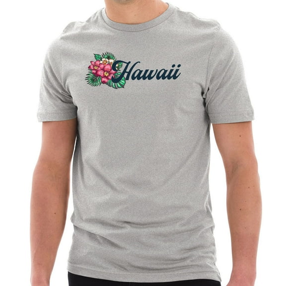 Big Size Hawaii State Flower Graphic Design Short Sleeve Cotton Jersey T-Shirt - Heather Grey XL