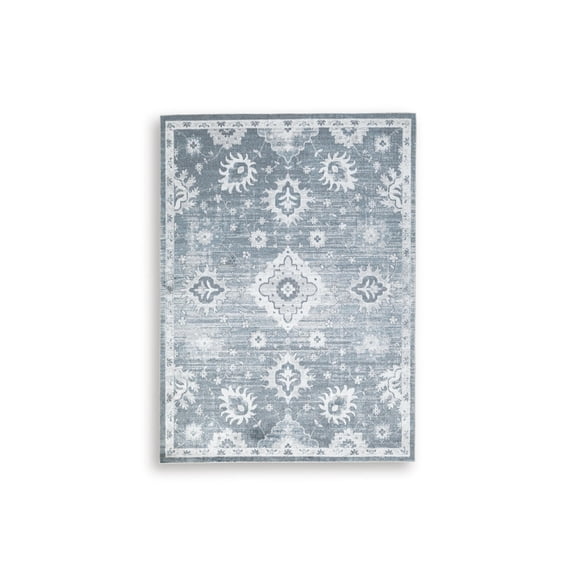 Signature Design by Ashley Avanworths 5' x 7' Washable Area Rug, Blue/Gray/Ivory Botanical Design