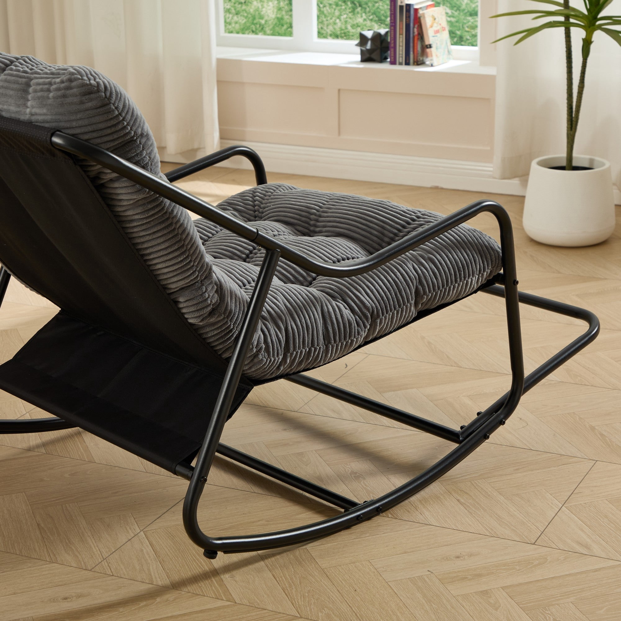 Sailvan Outdoor Rocking Chair with Thick Cushion,Adjustable Metal Patio Rocker for Porch,and Living Room Light Grey