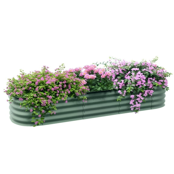 Galvanized Raised Garden Bed Kit, Outdoor Metal Elevated Planter Box with Safety Edging, Easy DIY Stock Tank for Growing Flowers, Herbs & Vegetables, Green 6.4' x 2' x 1'
