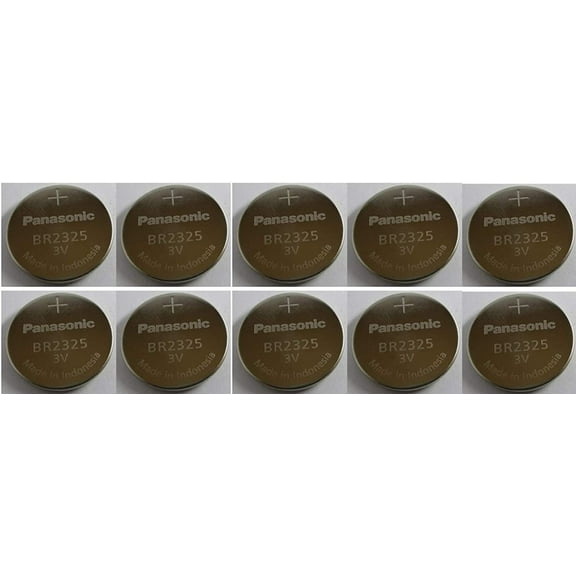 Lot of 10 Panasonic BR2325 (CR2325) 3 Volt Lithium Coin Size Battery, on Tear Strip - Bulk Pack