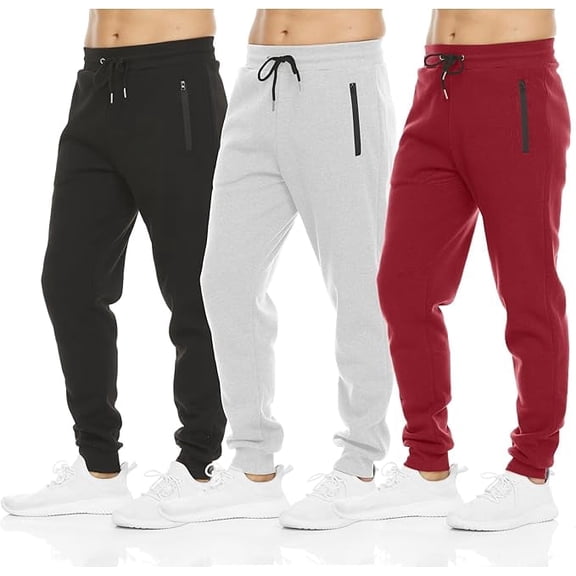 Pure Champ Mens 3 Pack Fleece Active Athletic Workout Jogger Sweatpants for Men with Zipper Pocket and Drawstring Size S-3XL