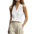 thumbnail image 5 of VBVC Women's Cotton Linen V Neck Sleeveless Blouses , Ladies' Dressy Casual Work Office Summer Shirts , Breathable Pleated Tank Tops For Women,White,S-2XL, 5 of 8