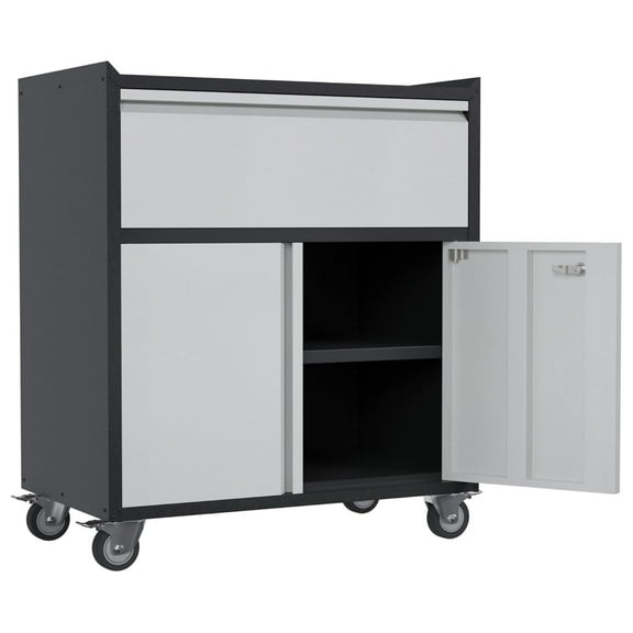 Garvee Rolling Tool Cabinet, Heavy Duty Toolbox with Wheels & Drawers for Garage, Office, Tool, Black/Gray