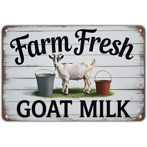 Farm Fresh Goat Milk Vintage Farmhouse Metal Tin Sign for Garden Yard Bar Porch Home Bedroom Kitchen Wall Decor 8 x 12 Inch