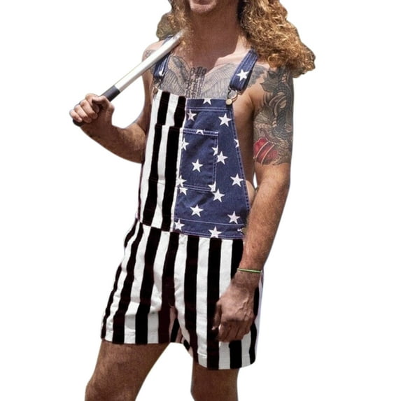 PALACLOTH Mens Sleeveless Coveralls Denim Bib Overalls US Flag Jumpsuit