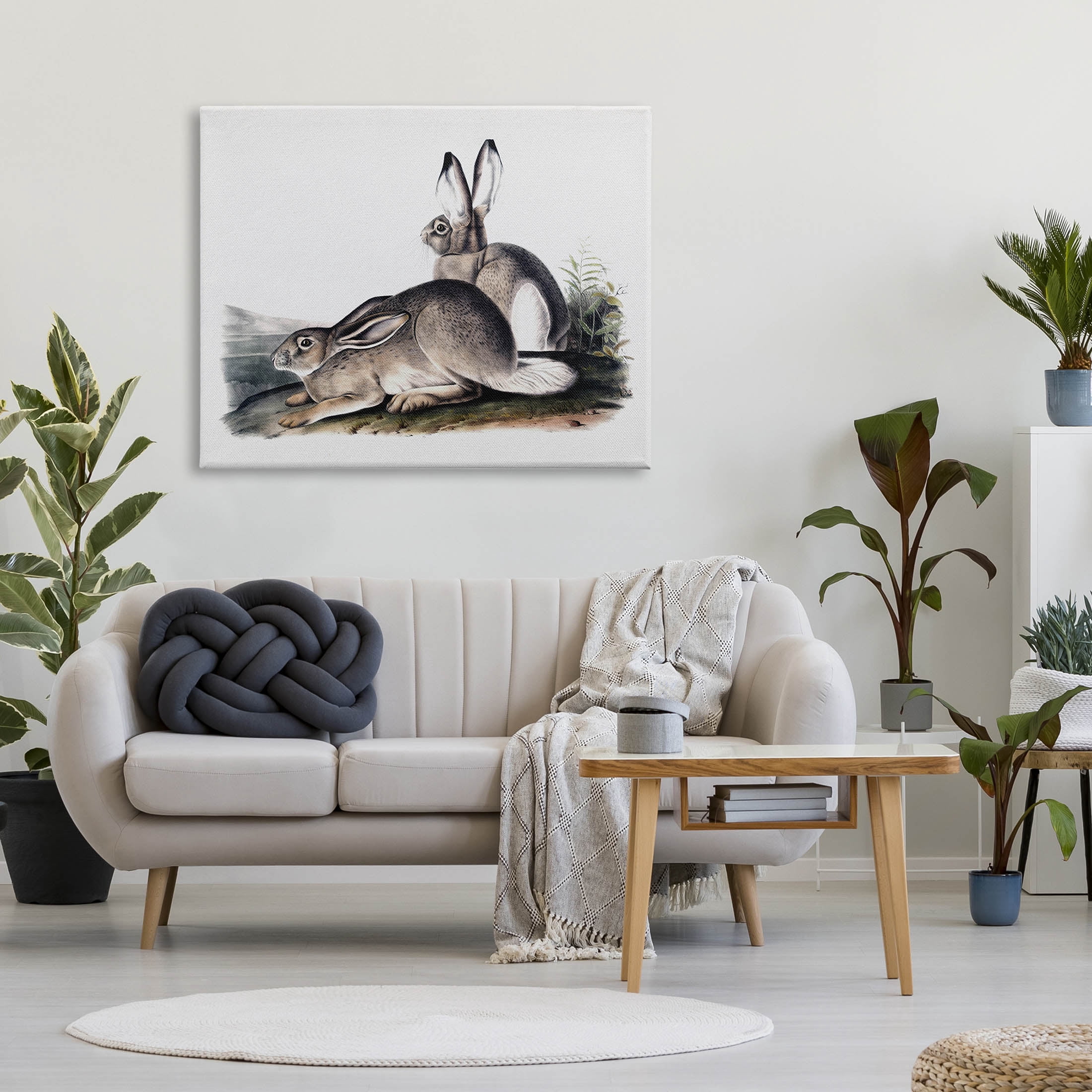 Rabbit Duo Gazing Animals Animals & Insects Painting Gallery Wrapped Canvas Print Wall Art