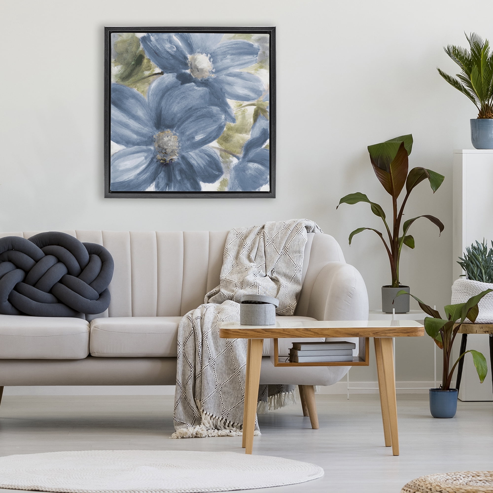 Stupell Industries Walk In Beauty Blue Flowers Black Framed Floater Canvas Wall Art, design by Lanie Loreth