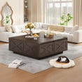 thumbnail image 6 of 47" Farmhouse Square Coffee Table with 4 Storage Drawers, Large Rustic Center Table for Living Room & Sectional Sofa, Modern Floating Base Design, 6 of 8