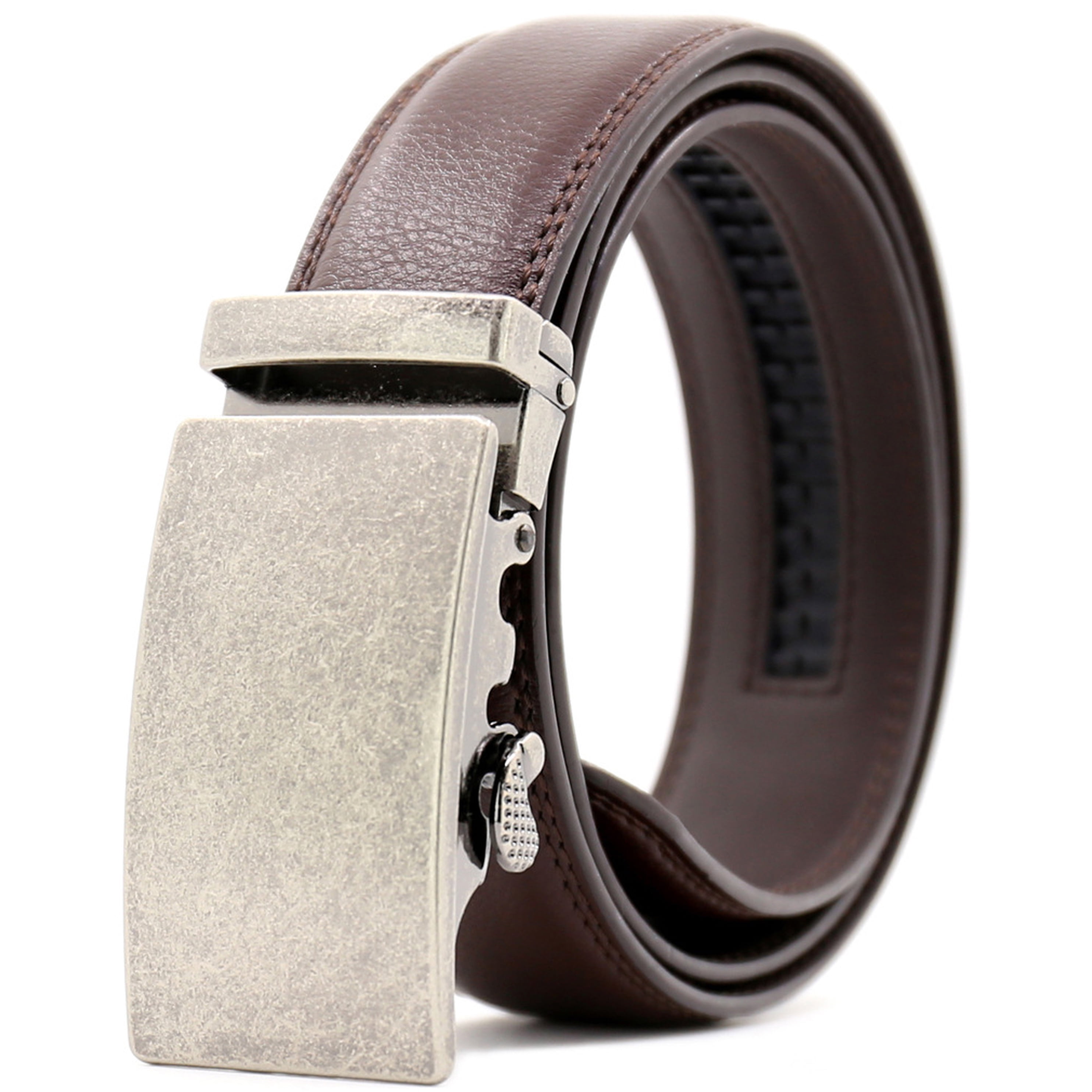 Men/'s Dress Belt Genuine Leather Exact Fit Automatic Buckle Ratchet Belt