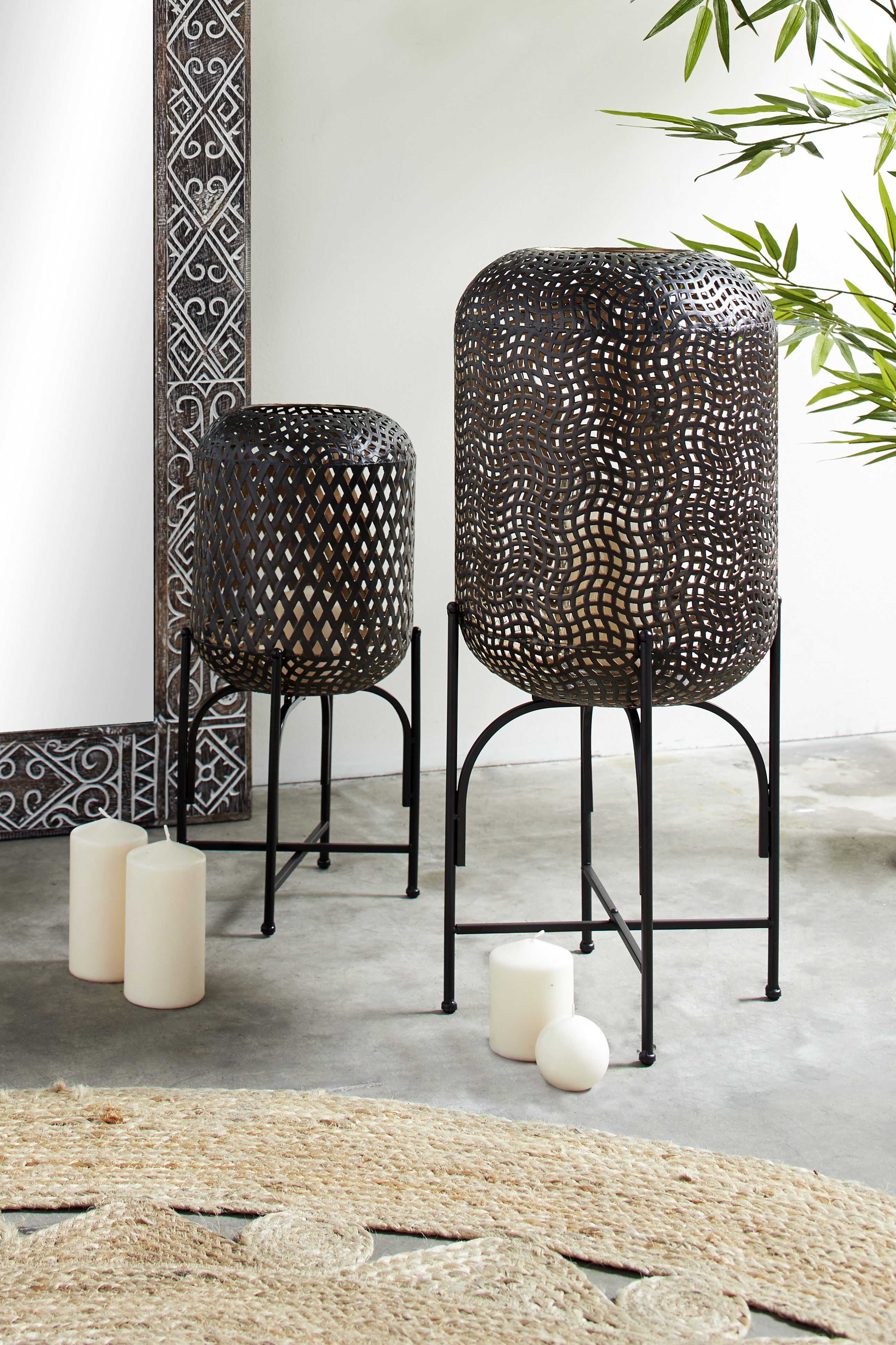 DecMode Modern Style Large Round Bronze Metal Floor Lantern with