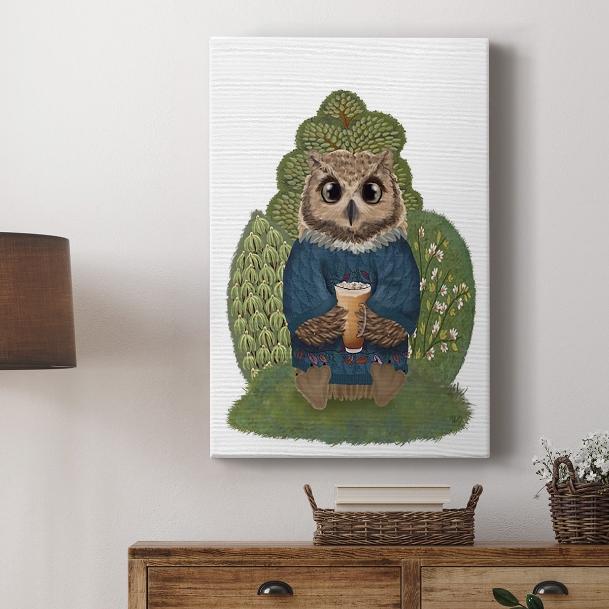 Latte Owl in Sweater Premium Gallery Wrapped Canvas - Ready to Hang