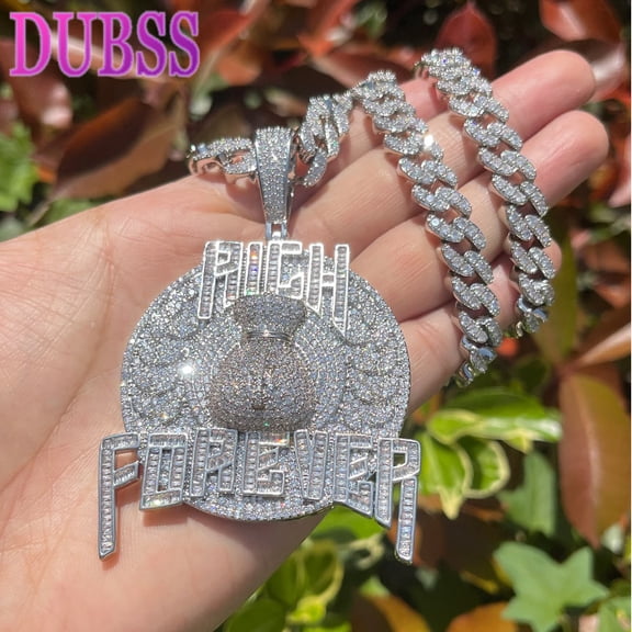 Dubss Rich Forever Necklace for Men Iced Out Money Bag Pendant Real Gold Plated Bling Charms Hip Hop Jewelry