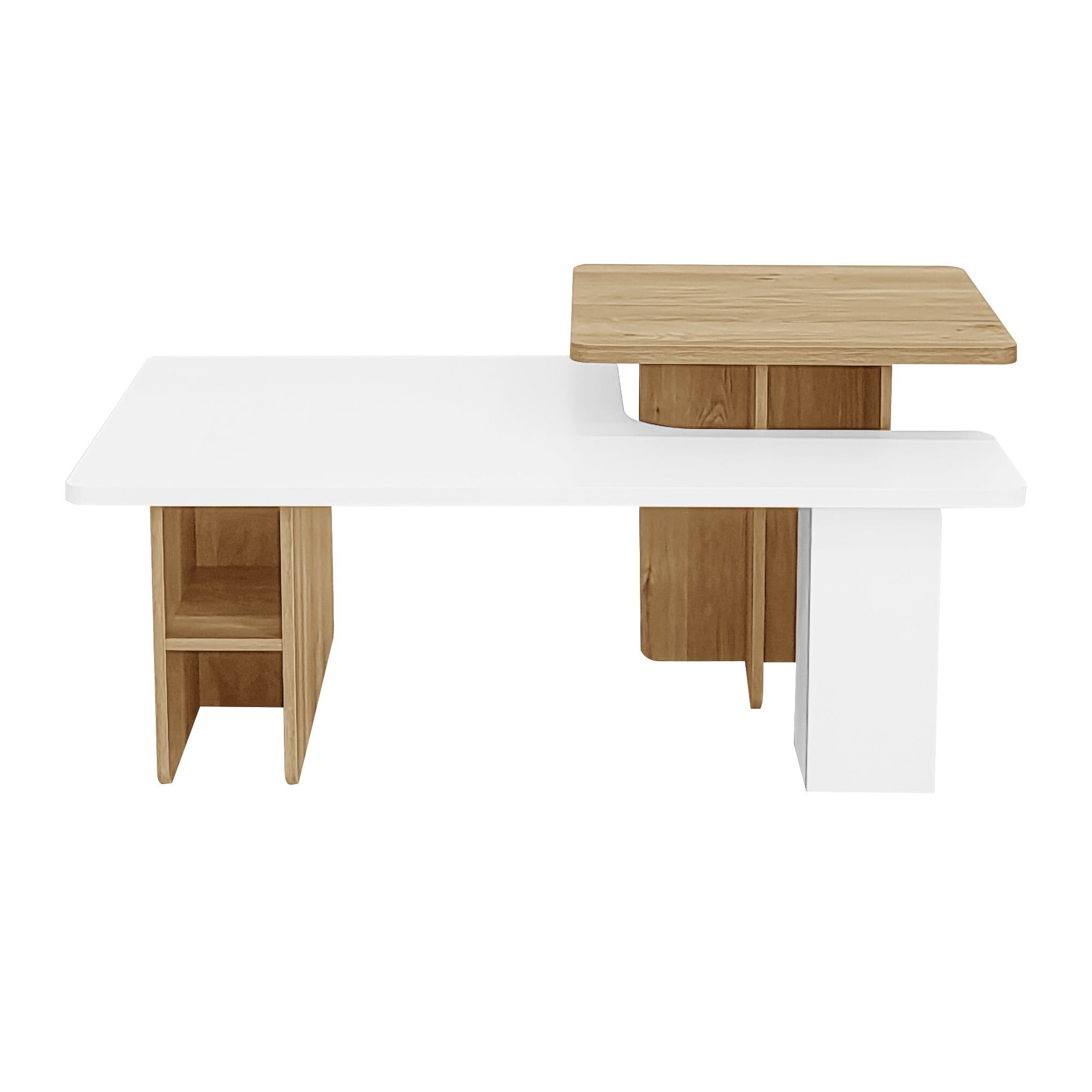 AENKYO Modern Nesting Coffee Table Set, 2-Piece Wood Grain End Tables with Open Shelves for Living Room, White