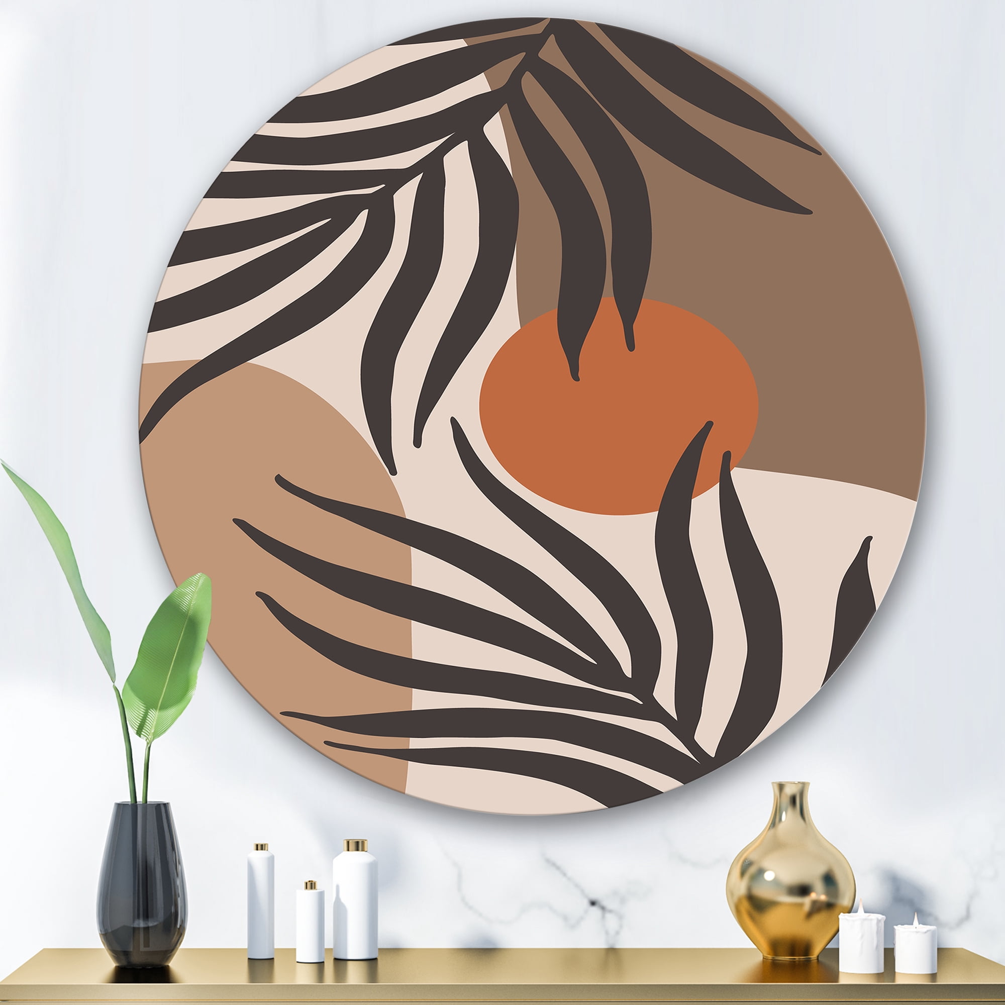 Designart 'Sun and Moon Shapes In Retro Terracotta Tones III' Modern Circle Metal Wall Art 29x29 - Disc of 29