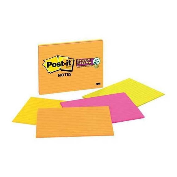 Post-it Super Sticky Notes, 8 in x 6 in, Energy Boost, 4 Pads