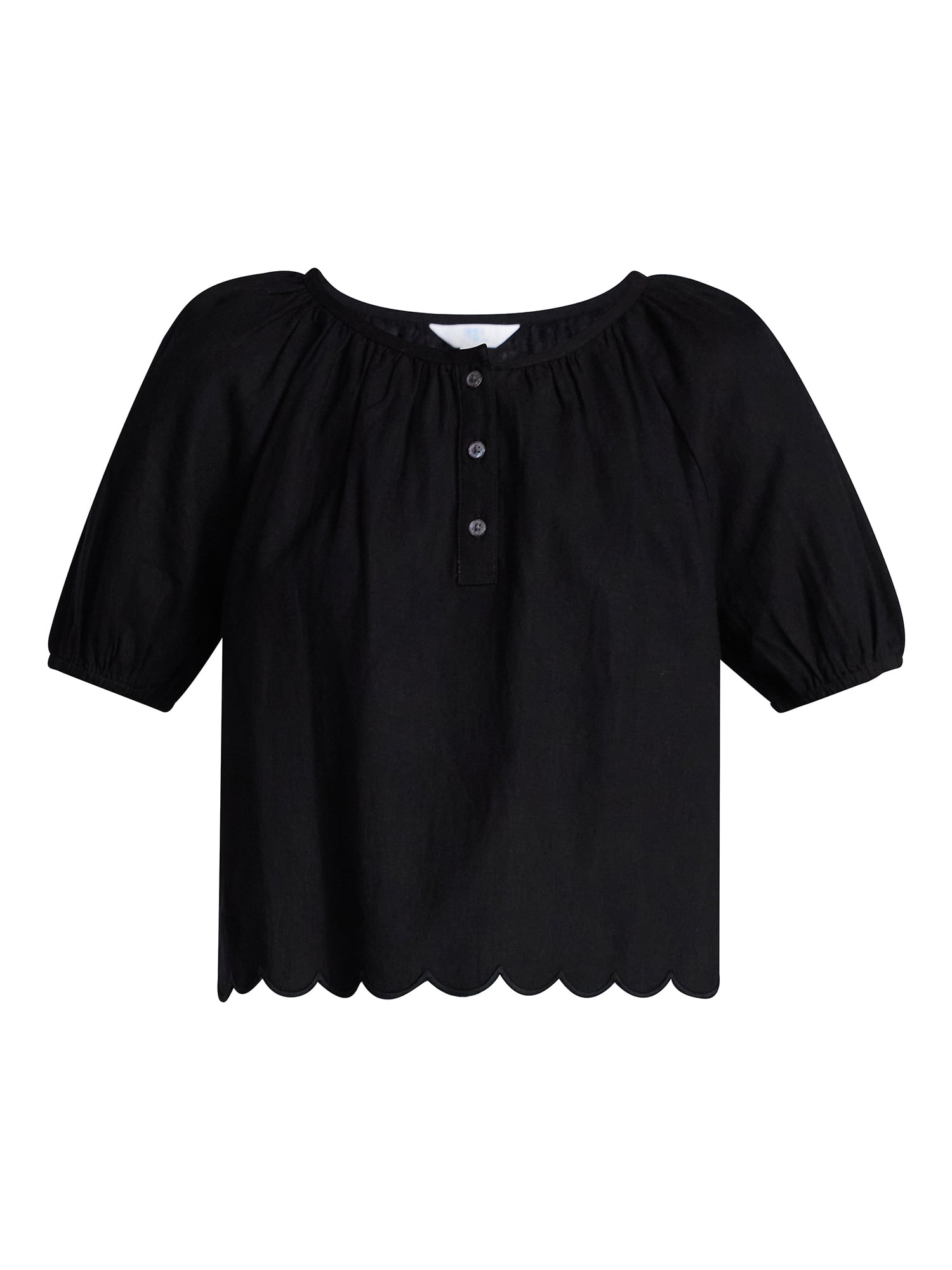Time and Tru Women's Linen Blend Blouse with Scalloped Hem, Sizes