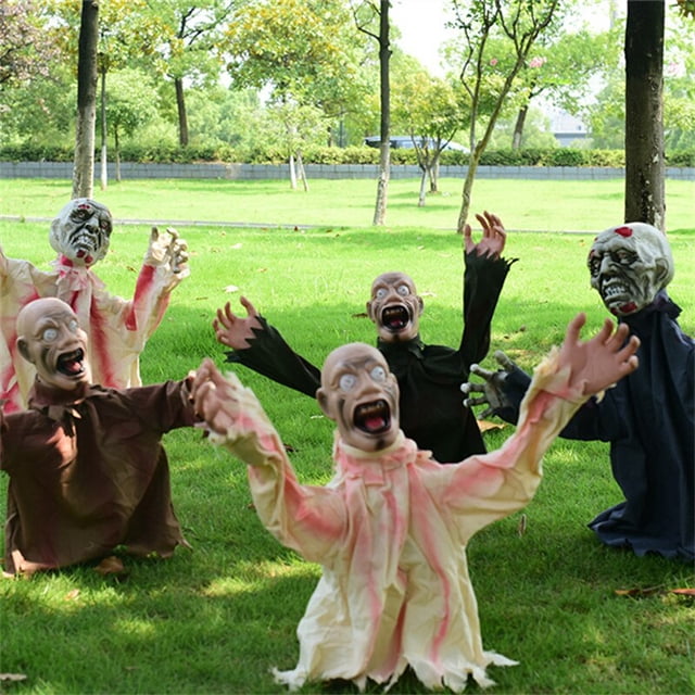 Swing Ghost Decoration Halloween Scary Doll New Voice Control Decoration Ground Plug-in Swing Ghost Scary Halloween Horror Propsgreen SUnited Kingdom He Qiyong unisex