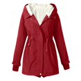 thumbnail image 2 of WEIYLL Womens Fleece Jacket Warm Solid Color Hooded Zipper Pockets Red Fall Coats Size M, 2 of 4