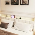thumbnail image 3 of Led Lighted Queen Bed Frame With Hidden Storage And Charging Option, Beige Velvet Strip, Upholstered, 3 of 7