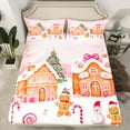 thumbnail image 2 of Manfei Cute Gingerbread Man Twin Sheet Sets,Merry Christmas Twin Fitted Sheet,Xmas Candy Cane Flat Sheet For Girls,Ultra Soft Home Decor,3 Pieces, 2 of 7