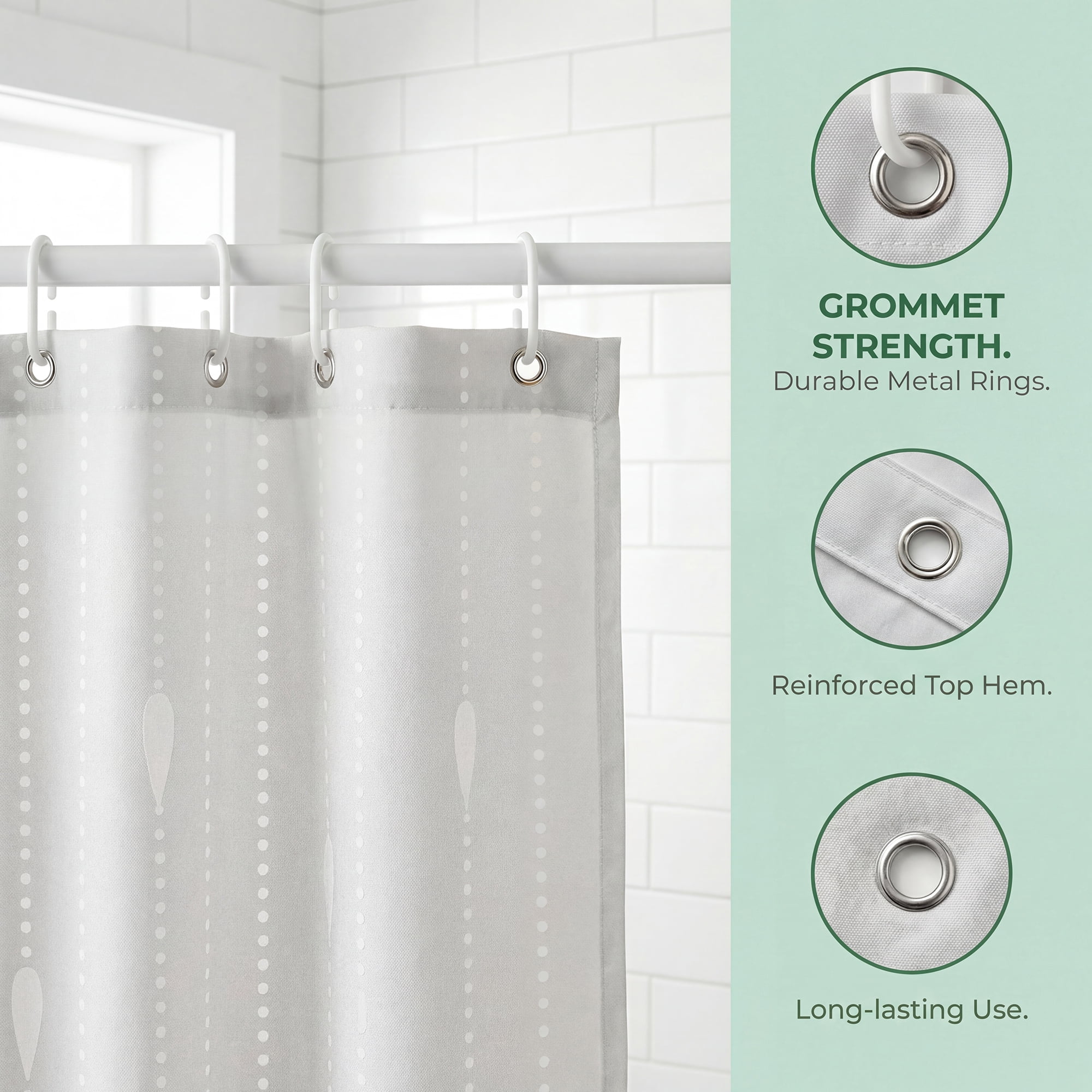 Unique Bargains Semi-Transparent EVA Bath Curtain Set White Water Droplets 71"W x 71"L