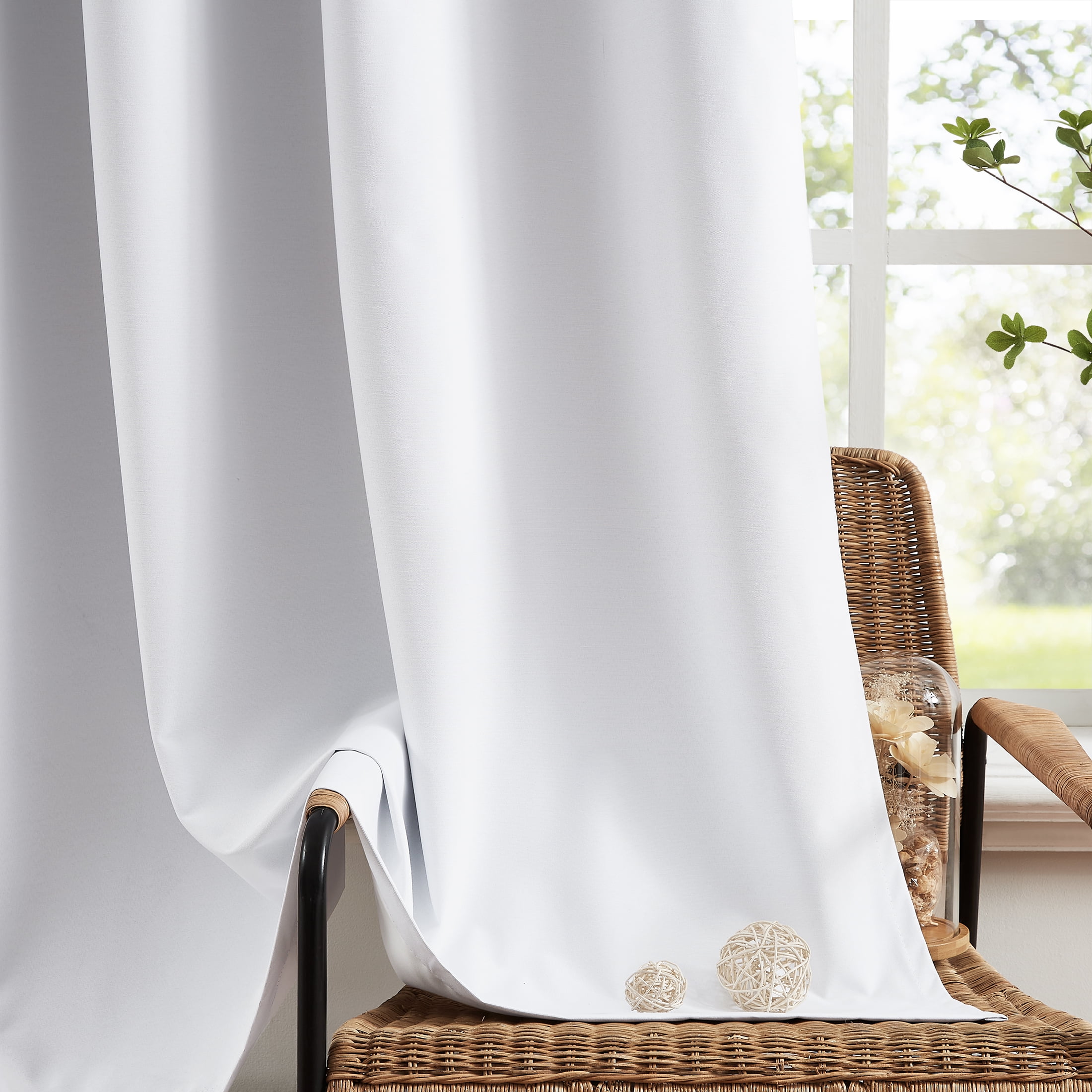 Flowpartex White Full Blackout Window Curtain Panels 2 Pcs for Bedroom Solid 2 Layers 100% Room Darkening Backtab Rod Pocket Drapes, 63"L×54"W