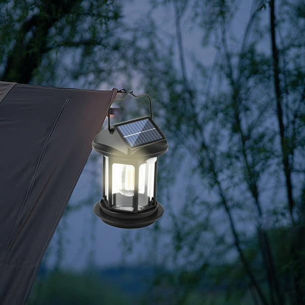 Lámpara Colgante Solar con Inducción | Lámpara Vintage Exterior Recargable para Jardín, Patio, Balcón, Camping | Alimentación Solar/USB | Sensor de Luz Automático | 1 Unidad | 6.3x4.7x4.6 in