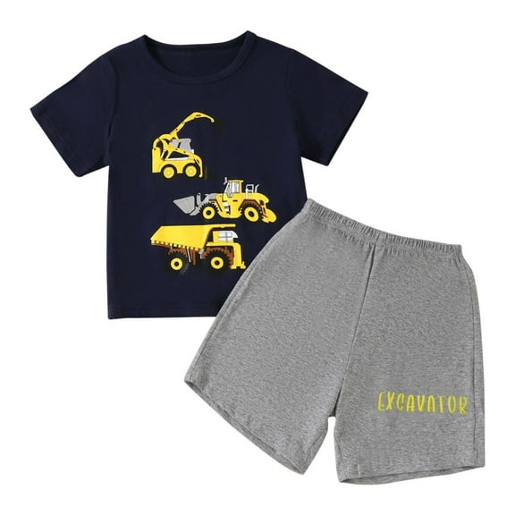 LNMQLPDBS Toddler Boy Short Sets Cartoon Car Pritned Short Sleeved Round Neck T Shirt &Shorts 2pcs Set Baby Gifts for Boys Summer Outdoor Casual Suit for Sport School Beach Black 12-18 Months