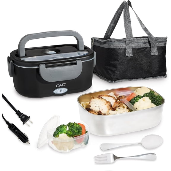 Cook With Color Heated Lunch Box Electric Food Warmer for Adults, Leakproof Insulated Portable Bento Box, 1.5L Black