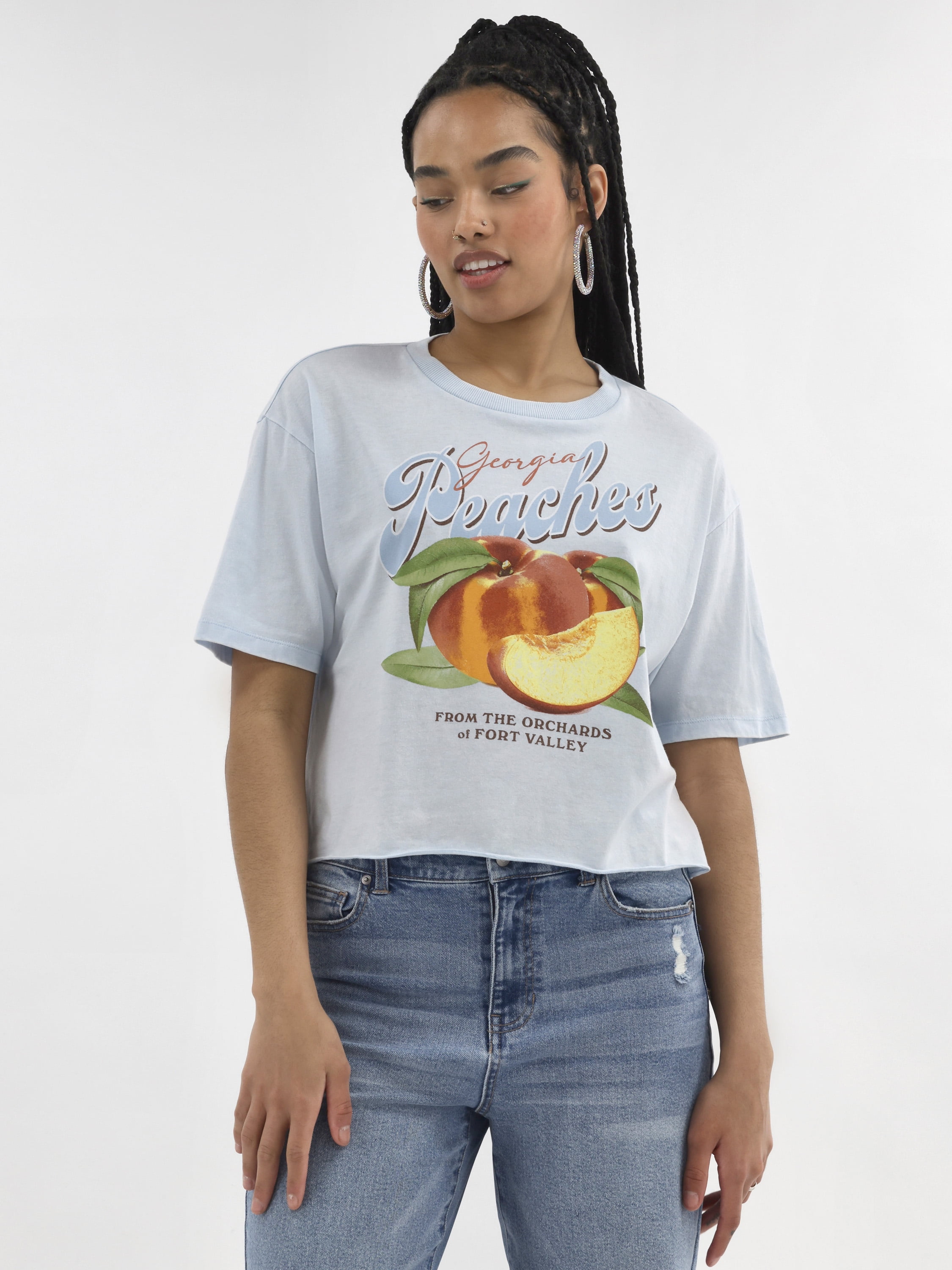No Boundaries Boxy Cropped Graphic Tee with Short Sleeves, Women's
