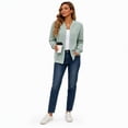 thumbnail image 4 of Women's Bomber Jacket Zip Up Knit Baseball Coat Long Sleeve Loose Fit Casual Jacket with Pockets Soft Stretchy Outerwear for Fall Spring Daily Wear, 4 of 7