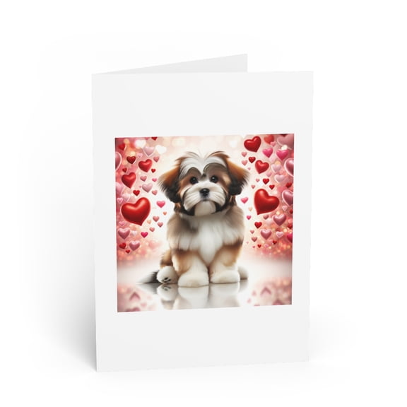 DistinctInk Greeting Card / Note Card - Valentine's Day Lhasa Apso Puppy - PACK of 10