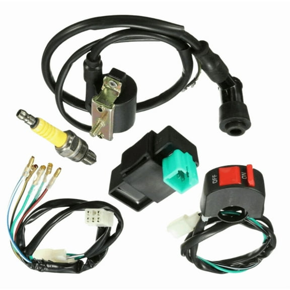 5-Piece Motorcycle Ignition System Wiring Kit - Compatible with 110CC 125CC 140CC Pit Dirt Bikes (CDI, Coil, Spark Plug, Kill Switch, Wiring Harness)