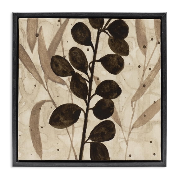 Stupell Industries Beige & Brown Natural Leaves Floral Painting Black Floater Framed Canvas Art Print Wall Art, 18 x 18