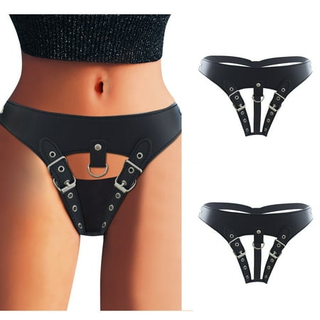 

MRULIC lingerie for women Women s Super Leather Strap Panties Lingerie Underpants Black + One size