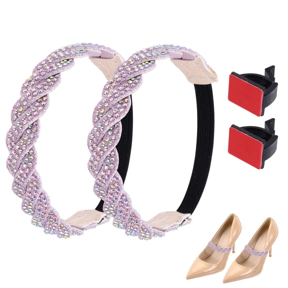 Uxcell 2 Pairs High Heels Shoe Straps, Rhinestone Elastic Shoe Straps Heels Detachable Ankle Straps Replacement Shoelace Crystal for Women Loose Slippers Sandals, Pink Gradient Silver