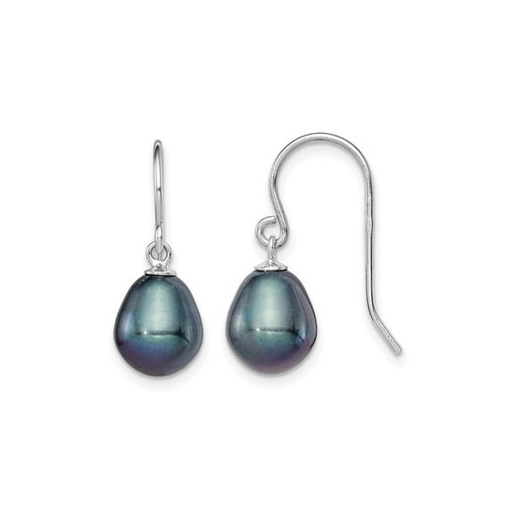 Black Freshwater Cultured Pearl 8-9mm Dangle Earrings in Sterling Silver