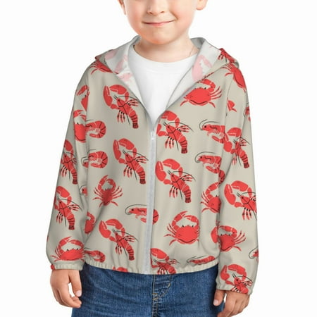 

Qekee Crab Lobster 1 Print UPF 50+ Kids Sun-Protective Hooded Long Sleeve Rash Guard for Fishing Water Beach Sports -3 Years