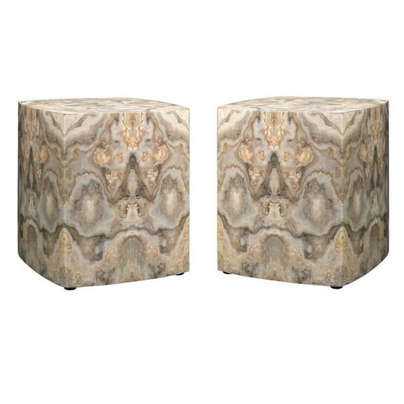 Home Square Ink Blot Curved Transitional Wood Side Table in Cream - Set of 2